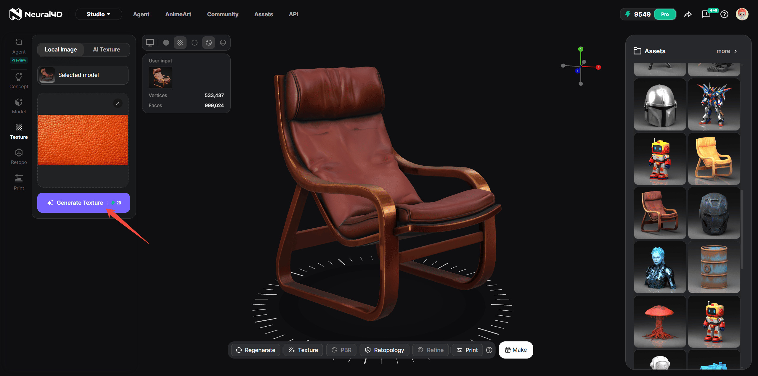 Resultado de textura generada mostrado en el visor de Neural4D AI Texture