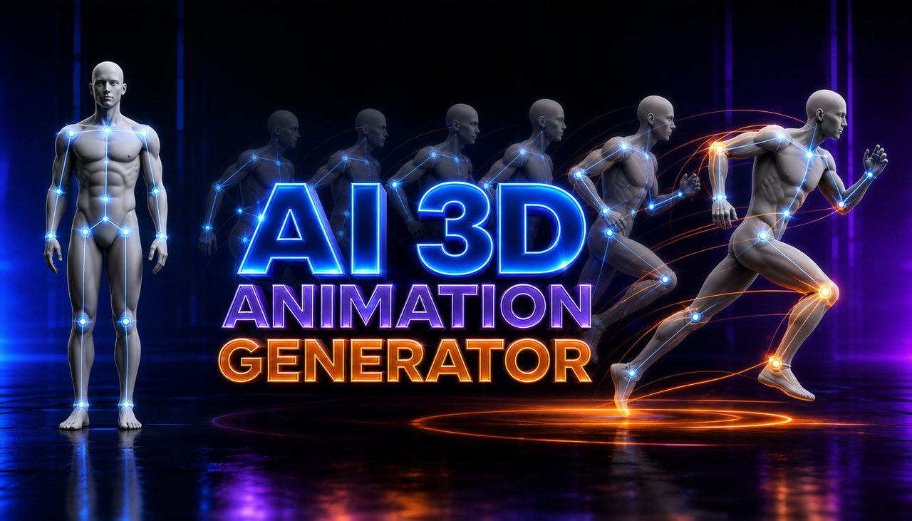 Neural4D AI 3D Animation Generator showing a rigged character moving from a static pose