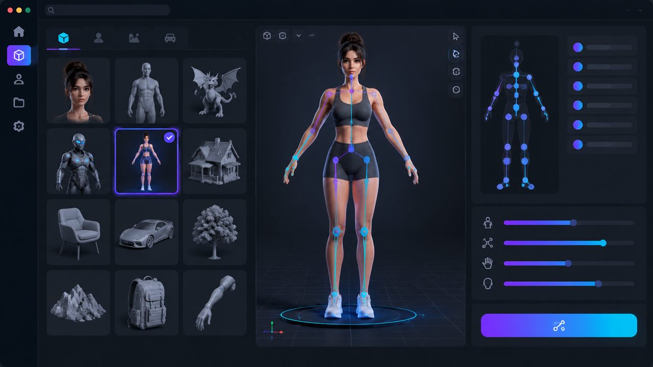 Select a model from Studio Assets for Neural4D auto rigging