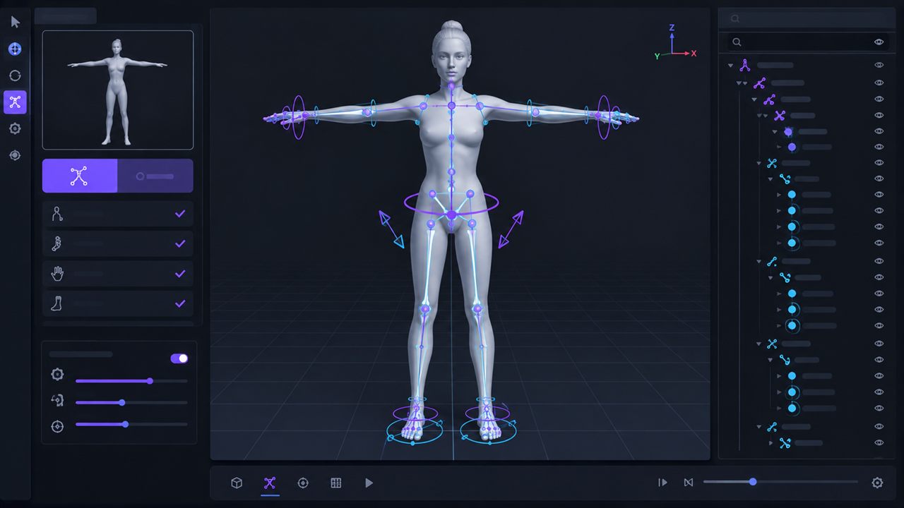Complete 3D model rigging inside Neural4D Animate