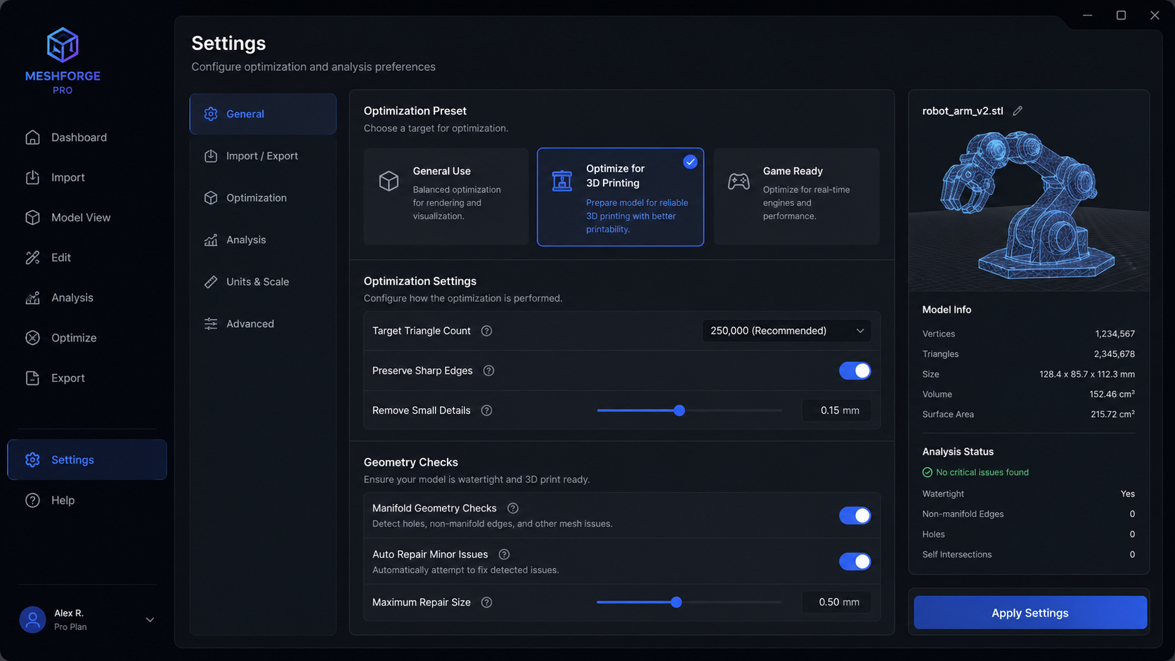 Configure generation preferences and manifold geometry settings