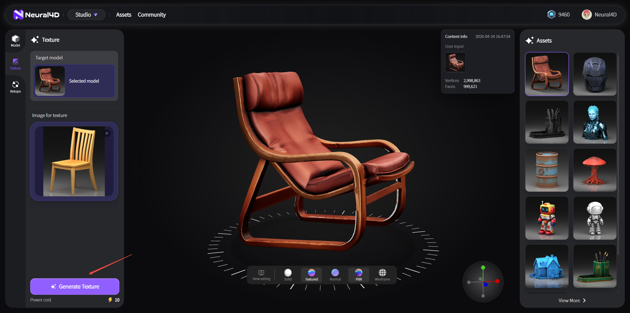Generated texture result displayed in the Neural4D AI Texture viewer