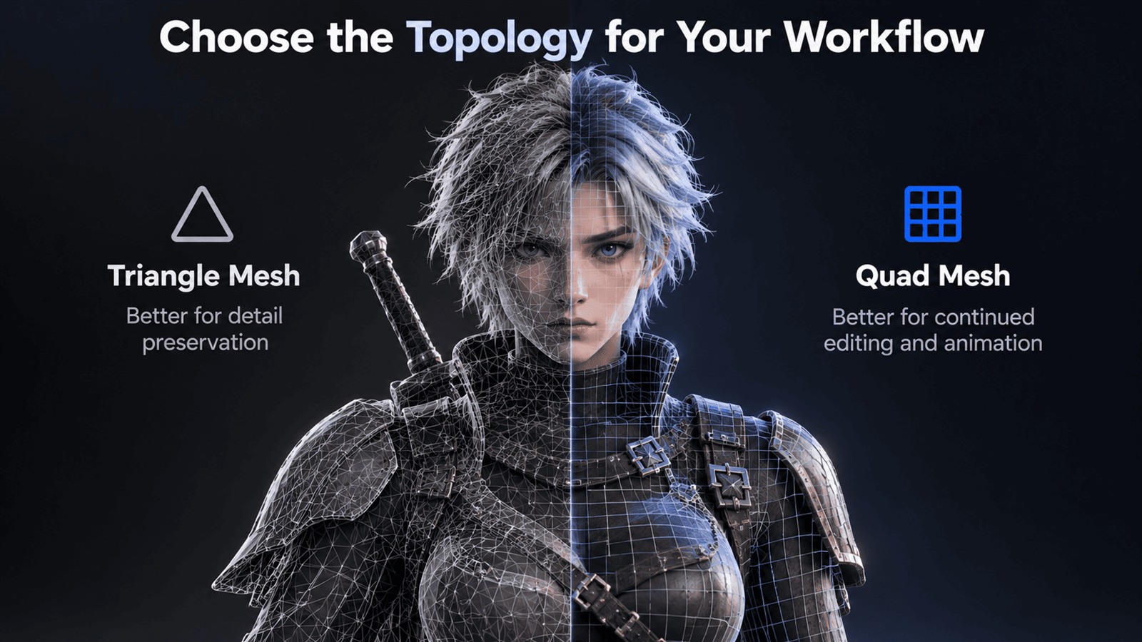 Visual comparison of Triangle mesh topology and Quad mesh topology