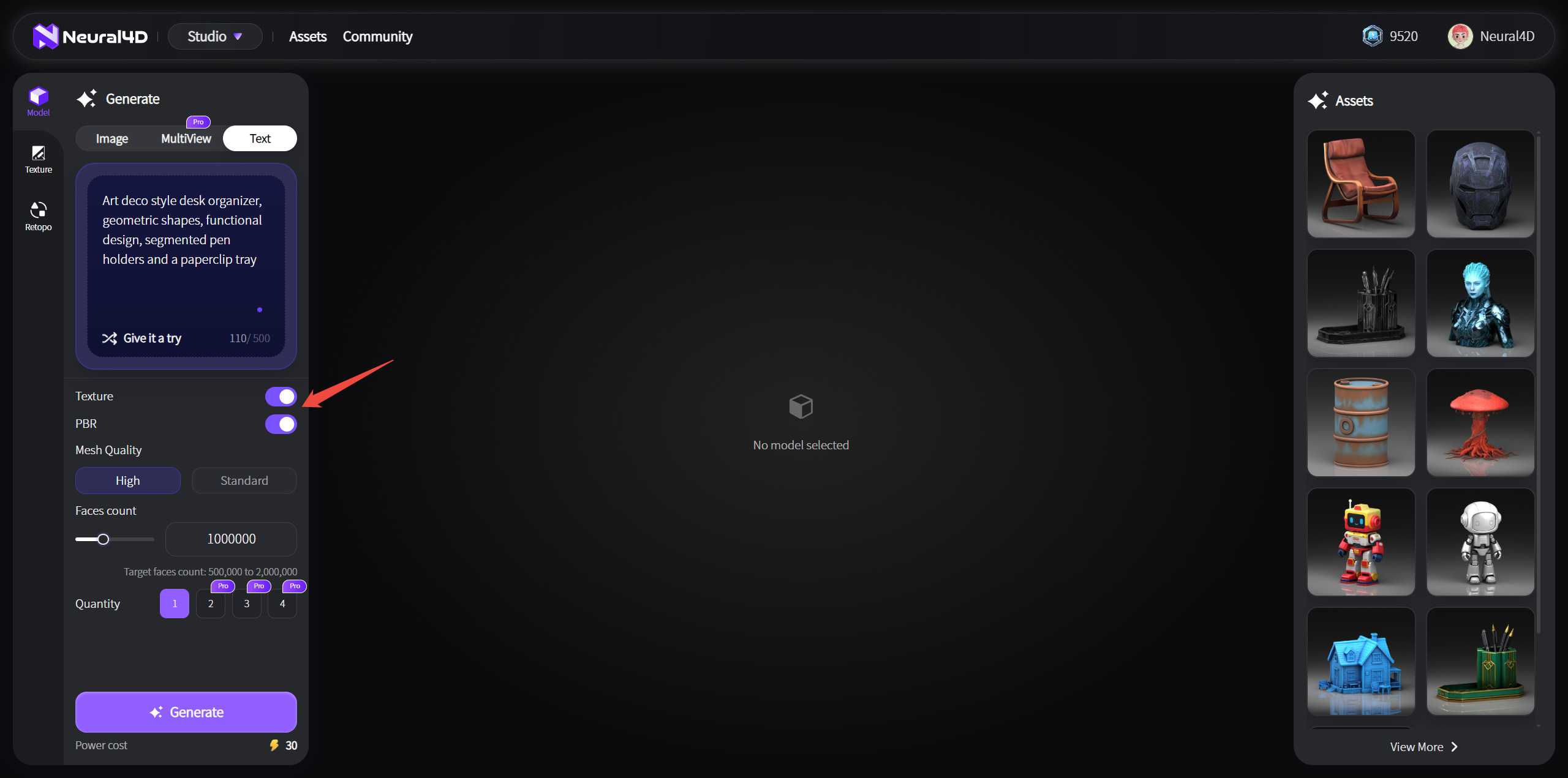 Step 3: Configure Text to 3D generation settings