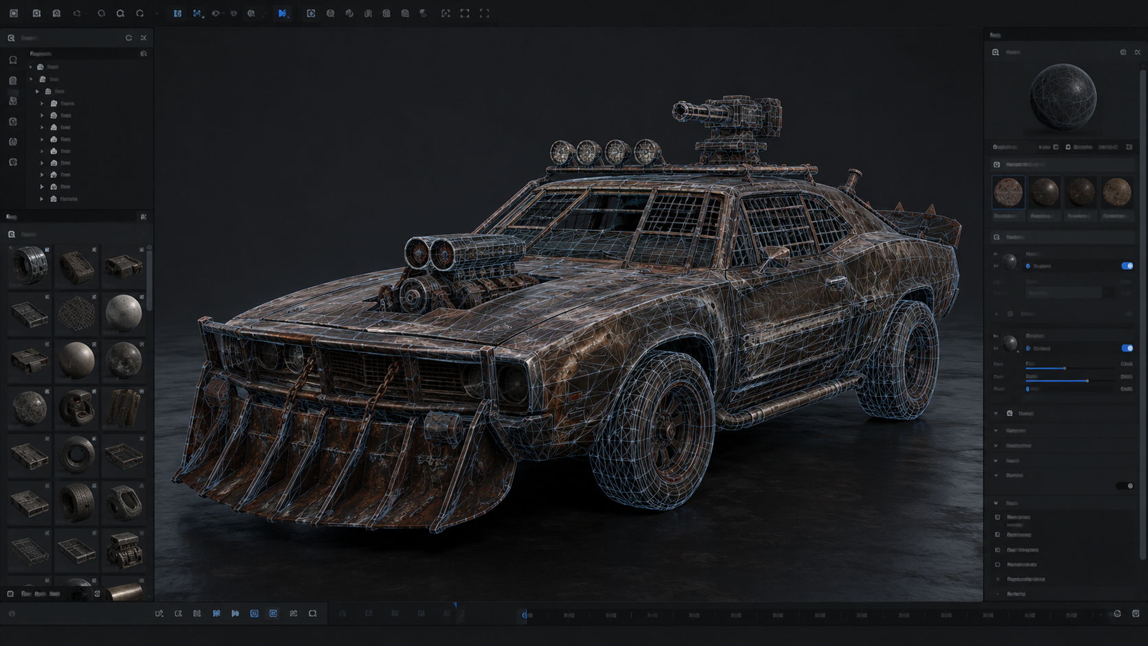 깔끔한 삼각형 토폴로지를 유지한 상세한 3D 차량이 완벽하게 임포트된 게임 엔진 UI