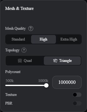 Actual N4D Mesh and Texture settings, with Triangle selected and Quad available