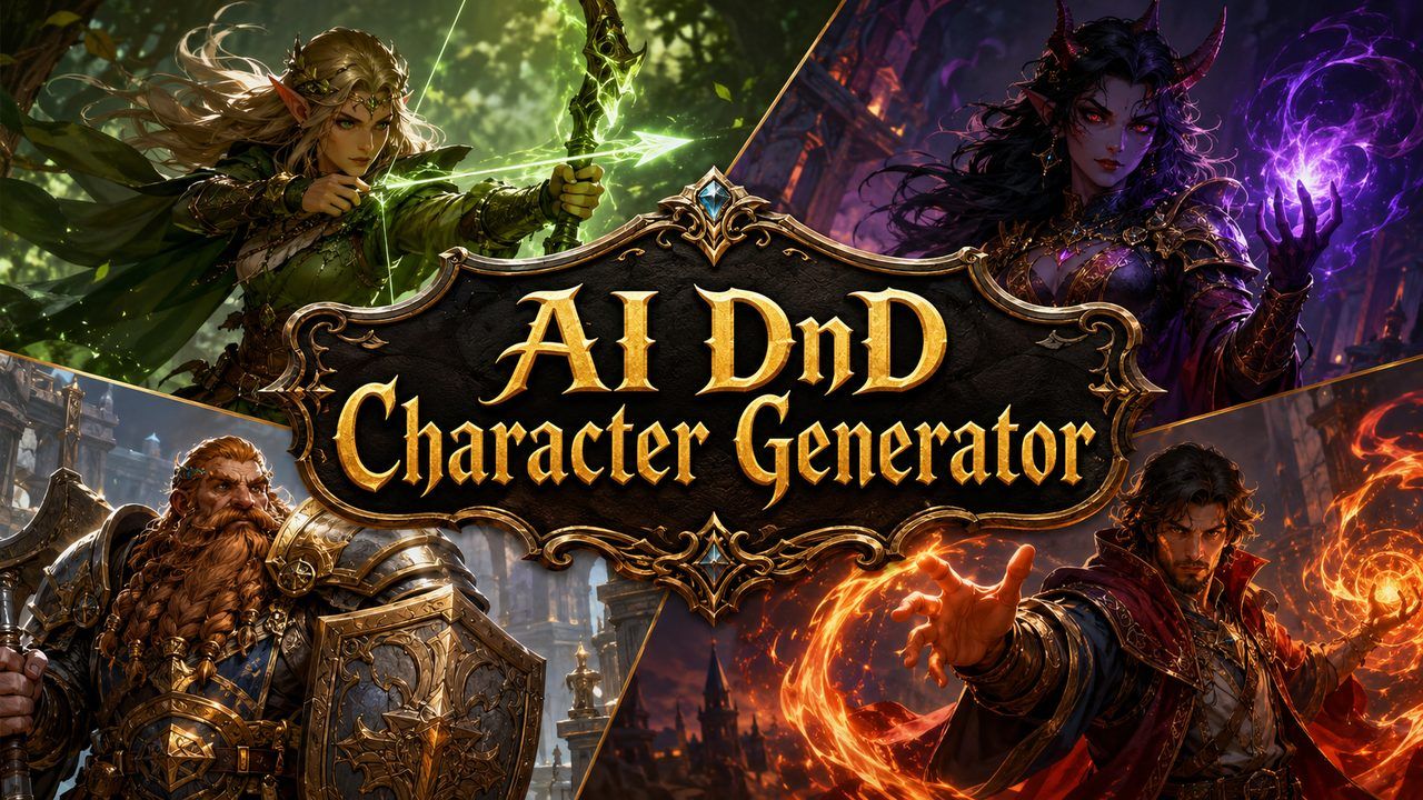 AI DnD Character Generator creating custom RPG character portraits and VTT avatars
