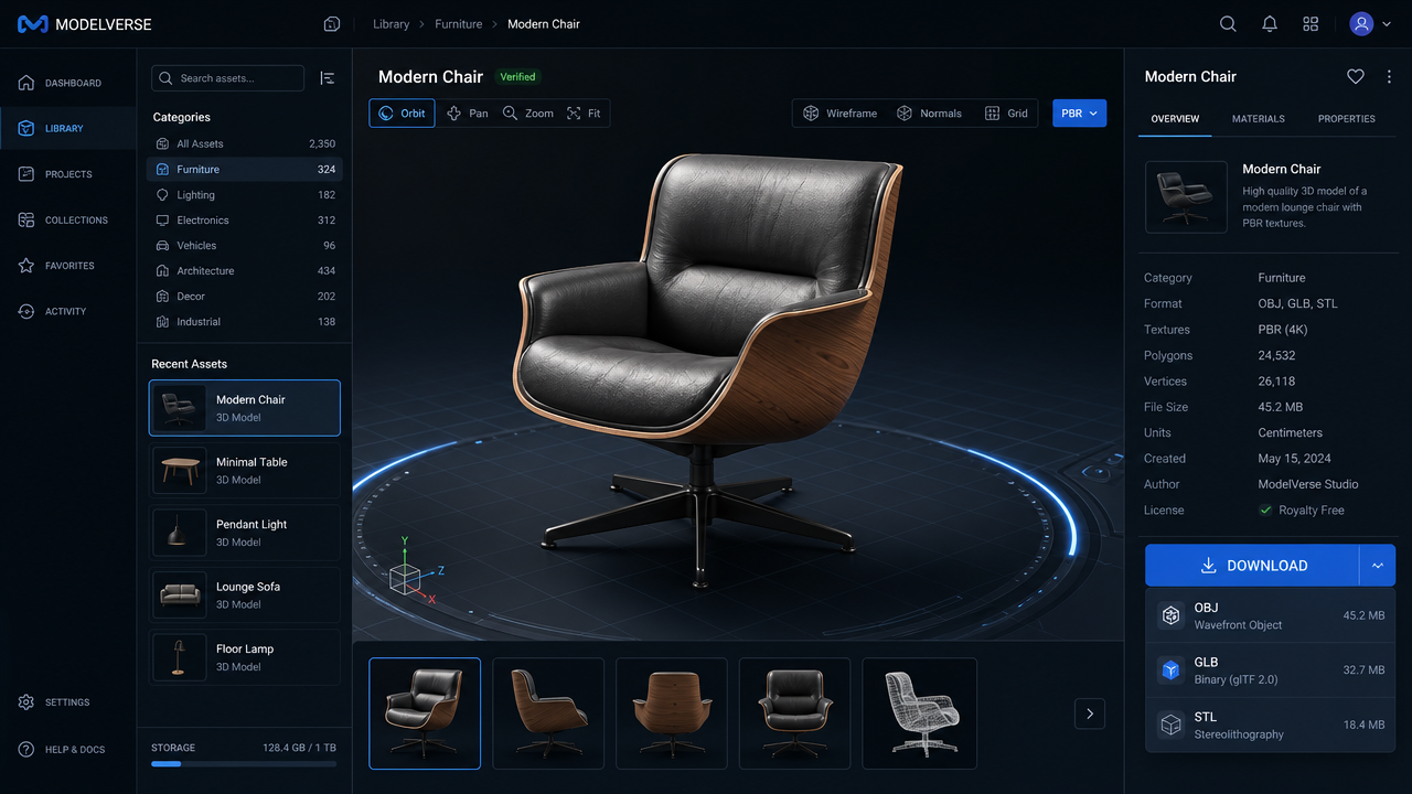 Export standard 3D meshes ready for Unreal Engine or Unity workflows