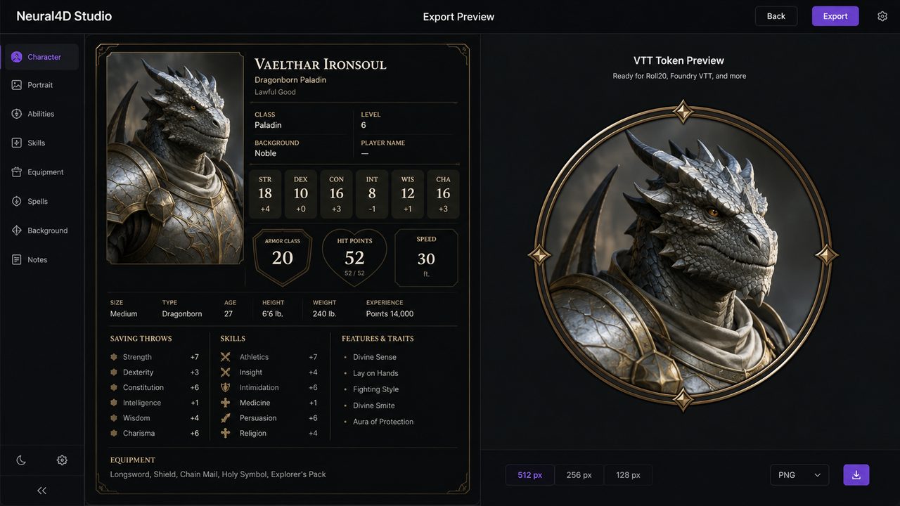 Exporting Dungeons and Dragons character portrait and token for VTT and character sheets