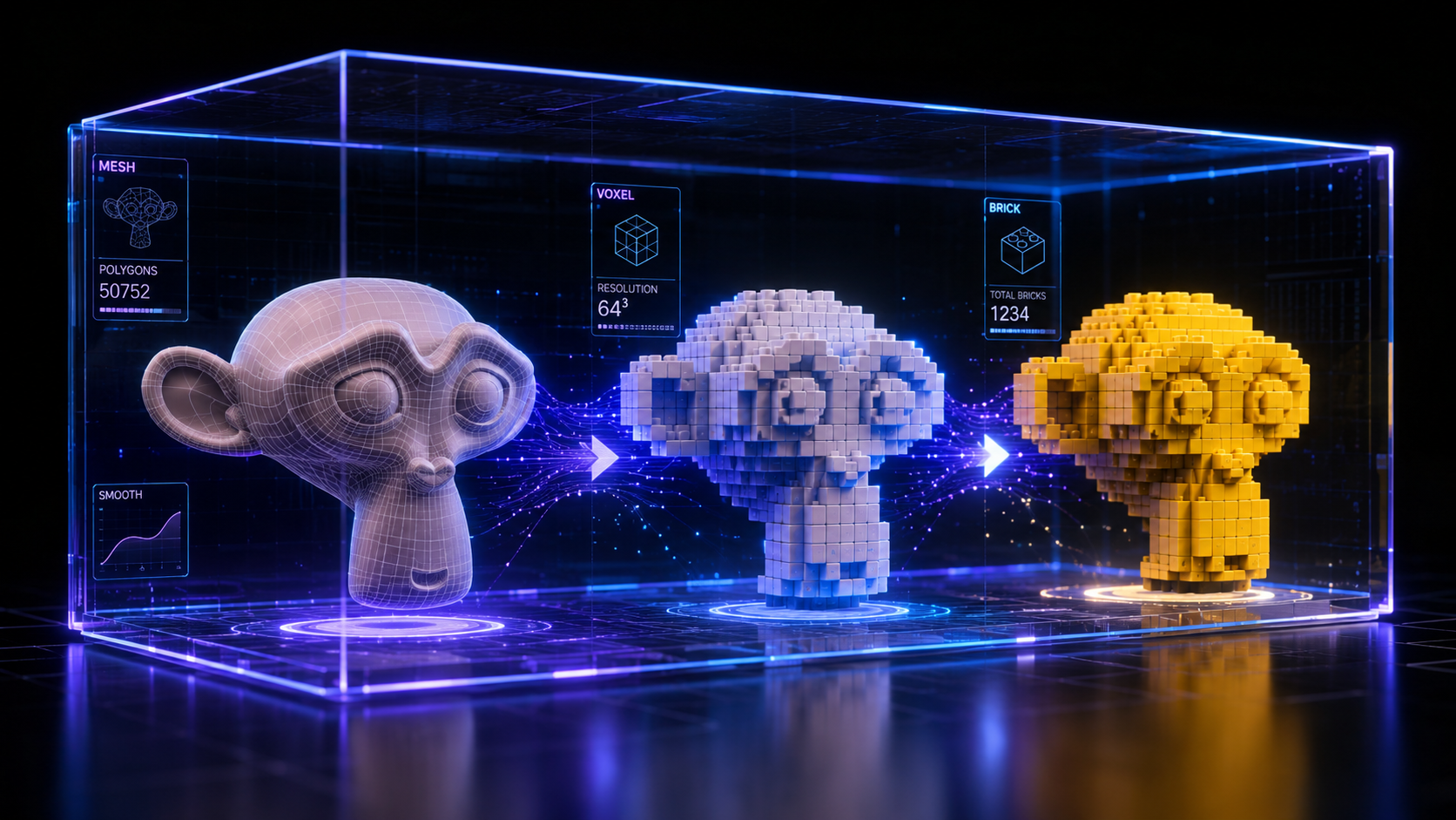 Direct3D-S2 engine natively generating stylized Lego and Voxel geometry