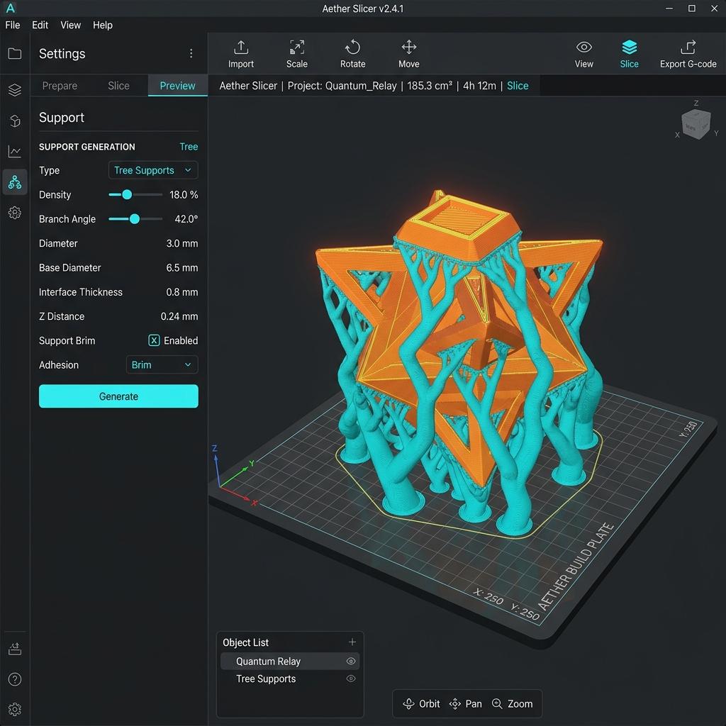 Generating supports for a Neural4D model in slicing software
