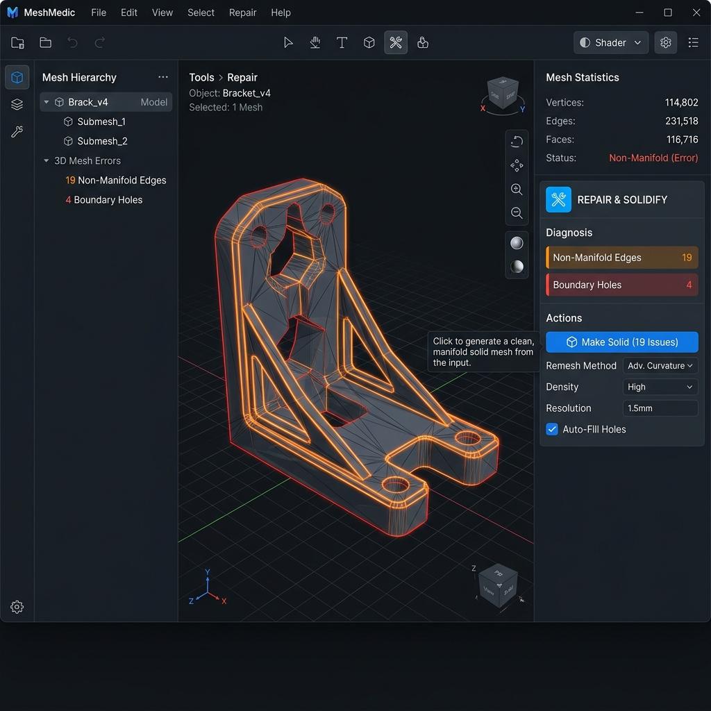 Verifying watertight mesh for 3D printing